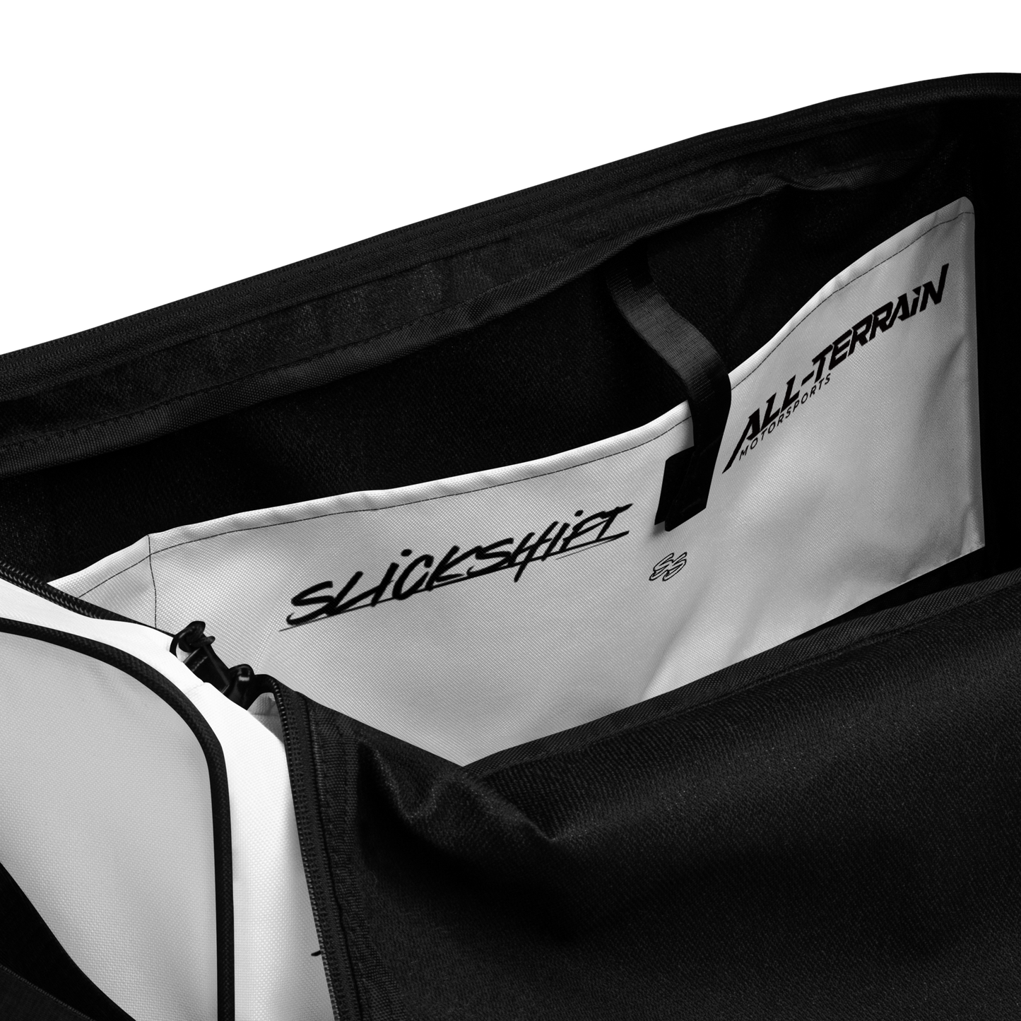 Slick Shift x All Terrain - Black Logo Duffle Bag (White)